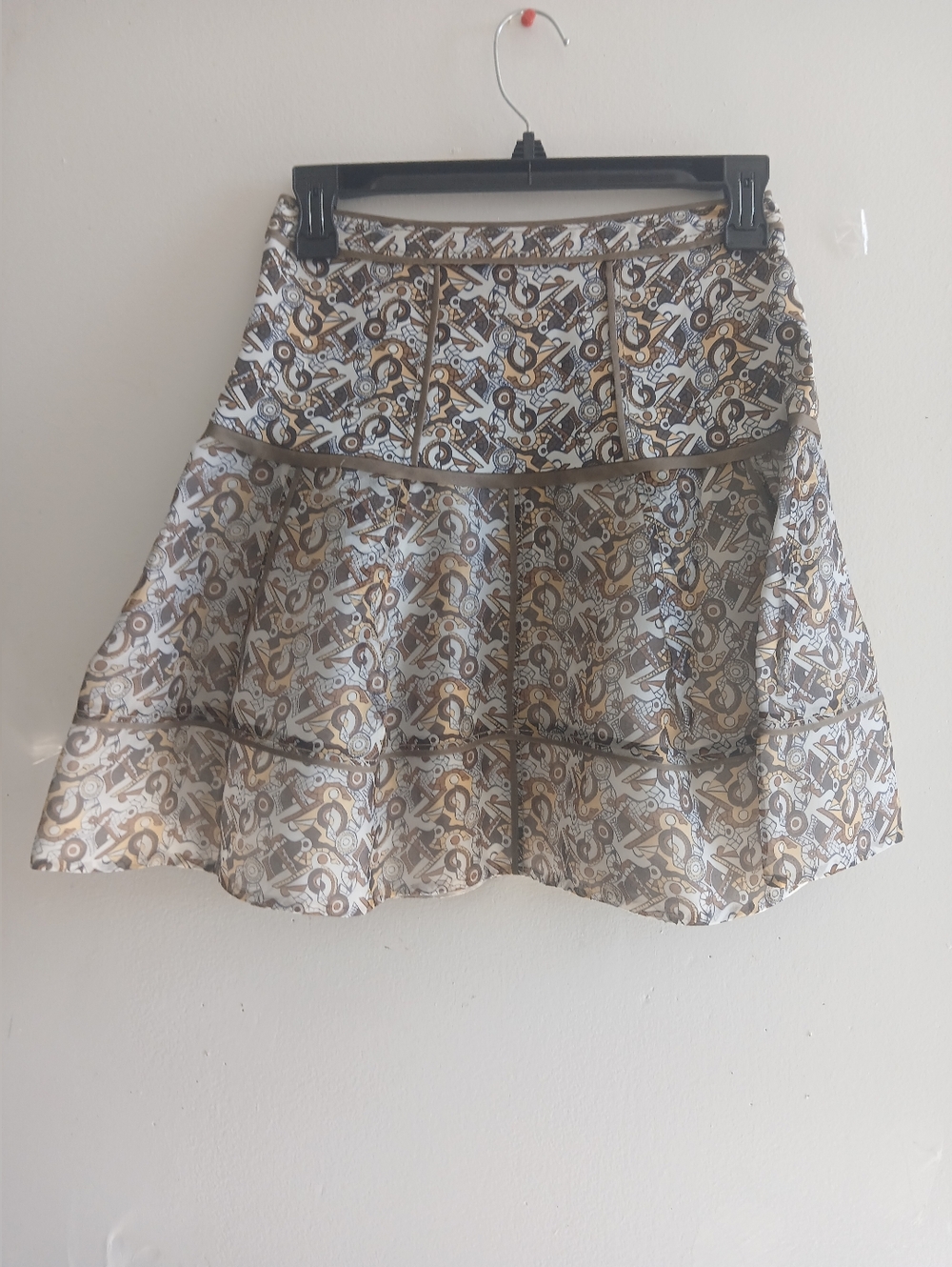 Zac Posen Cream and Brown Printed Circle Skirt